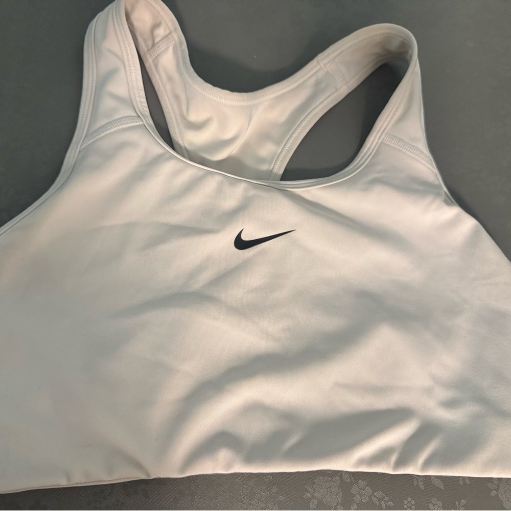 Nike Light Gray Racerback Sports Bra with Black Swoosh